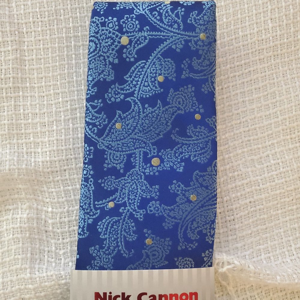 Nick Cannon Men's 100% Silk Black with Blue/Gray Tie